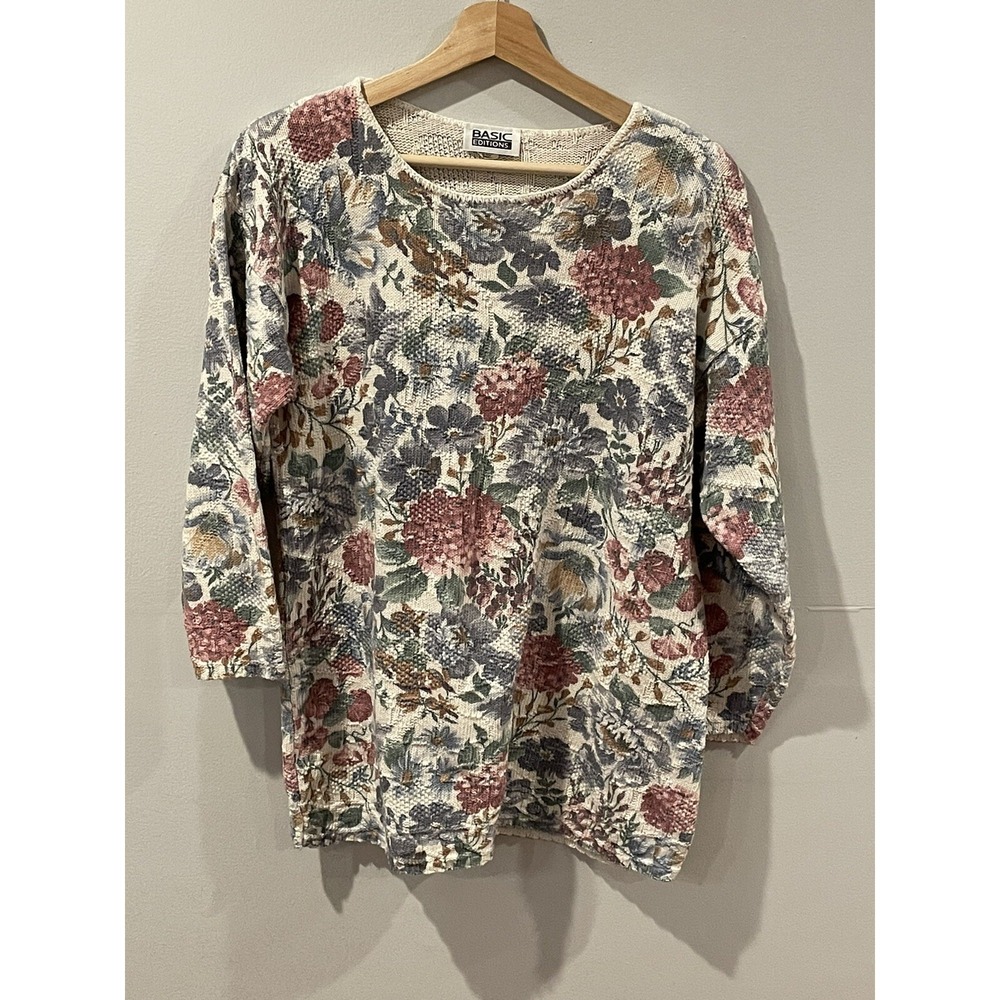 Vintage 90s Basic Editions Tunic Top Floral Large Cottagecore USA‎ Made Comfort